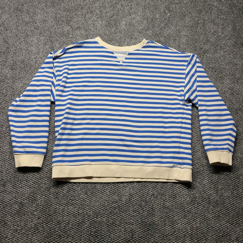 Colorful Striped Women's S RooLee Crew Neck Sweater Pullover Coastal Preppy Blue